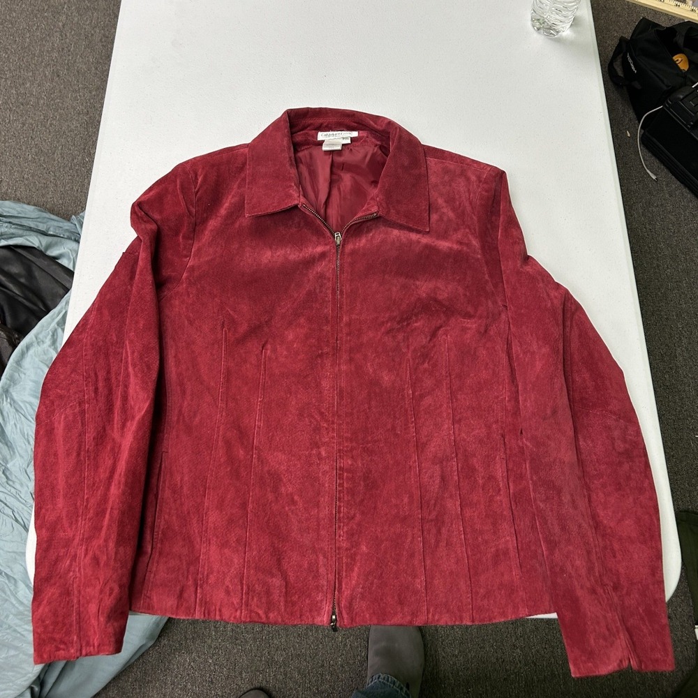 Coldwater Creek Jacket Womens PXL Red Suede Leather Zip Front Petite XL Burgundy